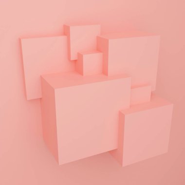 Shuffled cubes protruding from the wall. 3D rendering.