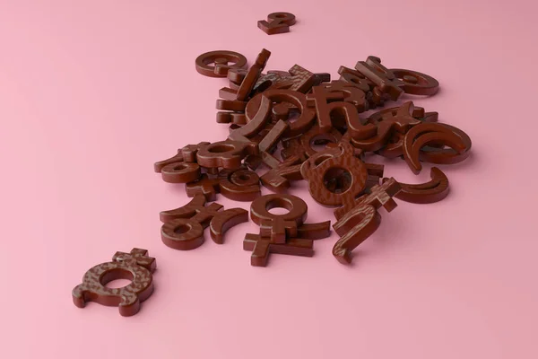 Chocolate-covered cookies in the form of astrological signs of the planets on a pink background. — 图库照片
