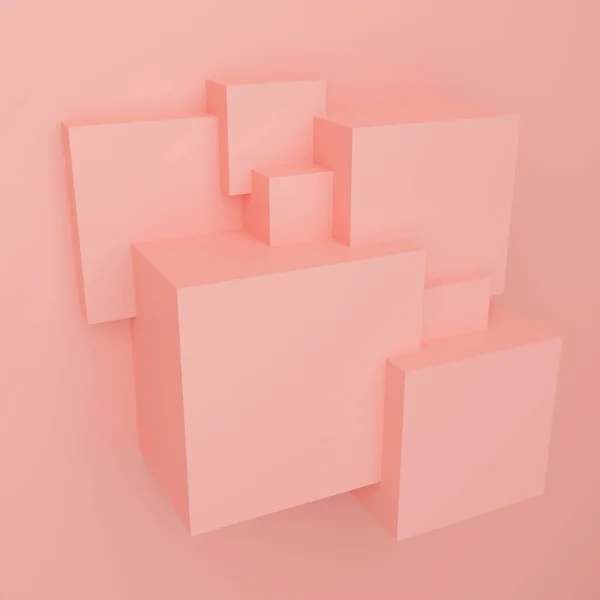 Shuffled cubes protruding from the wall. 3D rendering. — Zdjęcie stockowe