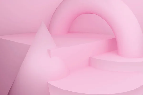 Abstract Scene Pink Tones Pedestal Cylinder Geometric Bodies Cylinders Cone — Zdjęcie stockowe