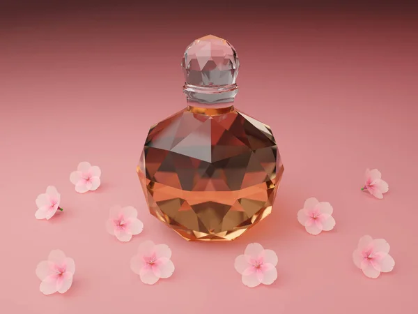 Perfumy Szklanej Butelce Postaci Kulistego Polihedronu Renderowanie Eau Toilette Różowym — Zdjęcie stockowe