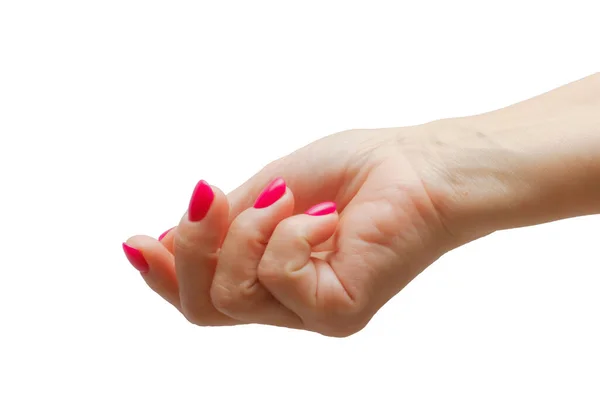 Hand of a woman aged with manicure on a white background. Isolate. — Stock Photo, Image