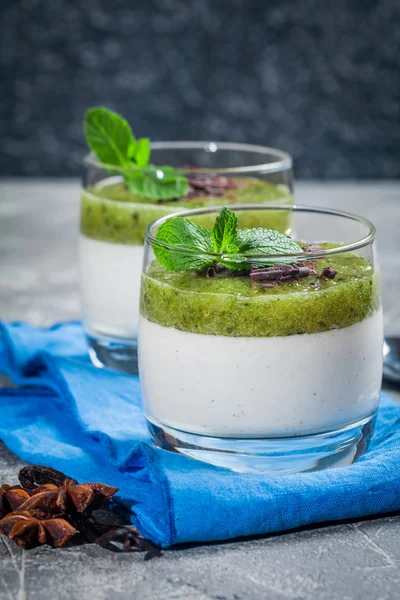 Fruit dessert green panna cotta — Stock Photo, Image