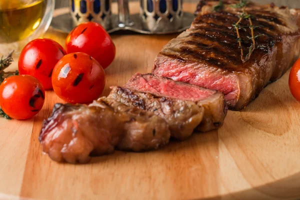 Sliced medium rare grilled Beef steak Ribeye — Stock Photo, Image