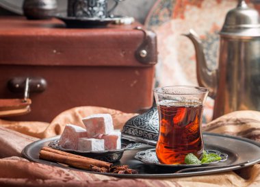 Turkish tea and  delight clipart