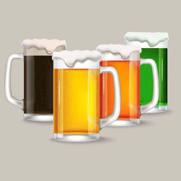 Four mug of different beer. — Stock Vector