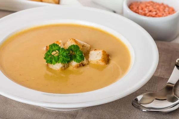 Soupe à la crème de lentilles végétarienne — Photo