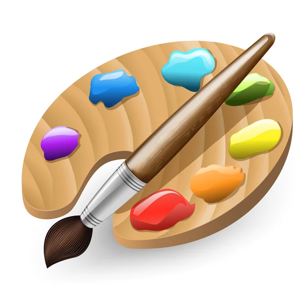 Illustration av färg pensel och palett — Stock vektor