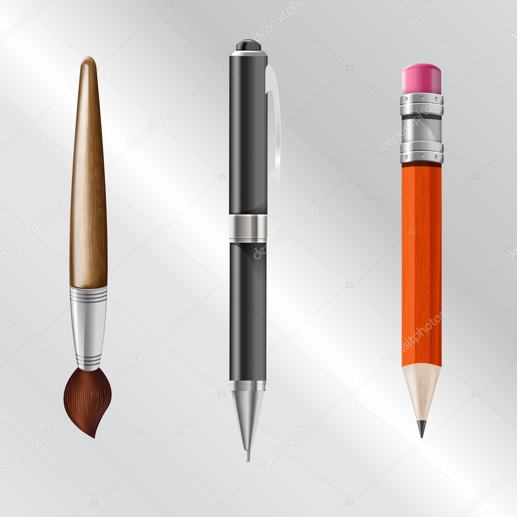 Set Of Realistic Colored Pen Vector Stock Illustration - Download