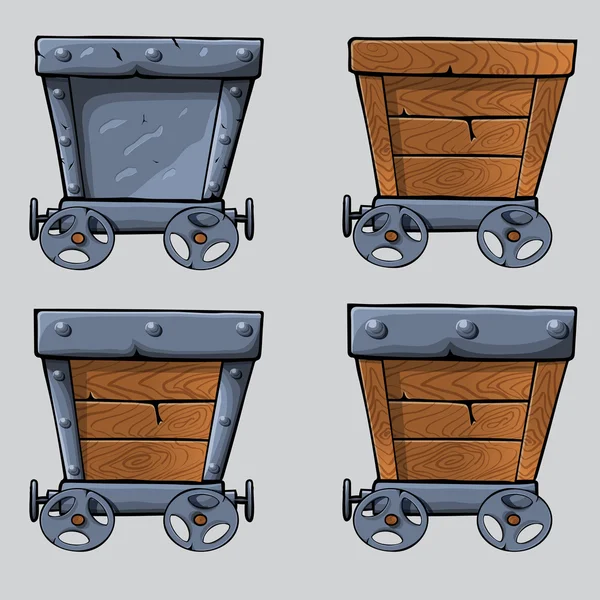 Wooden mine cart set — Stock Vector