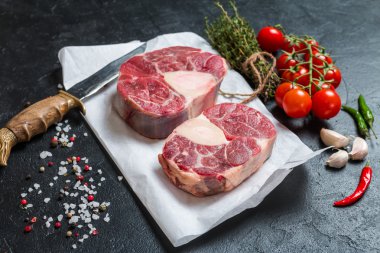 Raw veal shank slices meat clipart