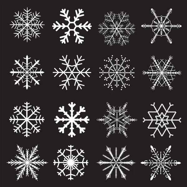 Vector copos de nieve establecidos en negro — Vector de stock