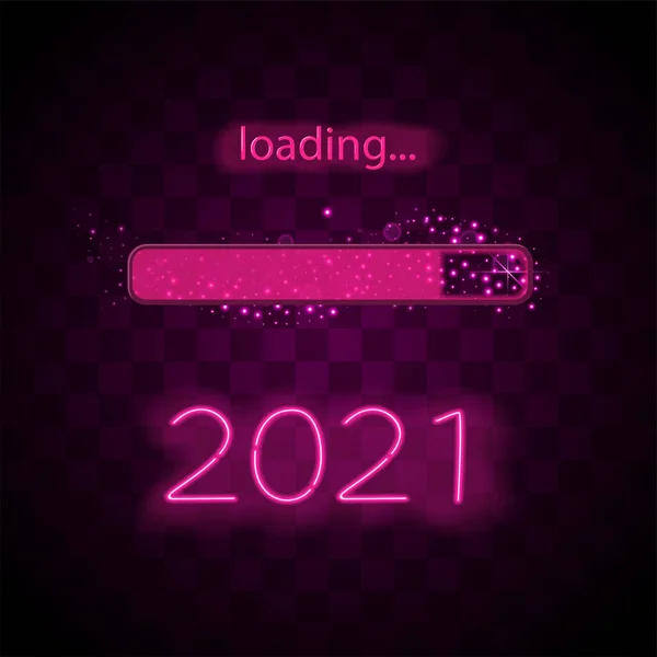 Neon Progress Bar Показывает Загрузку Нового 2021 Года Искрами Векторный — стоковый вектор