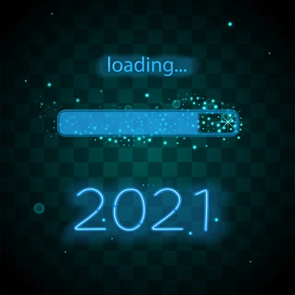 Neon Progress Bar Ukazuje Zatížení 2021 Nový Rok Jiskry Pozadí — Stockový vektor