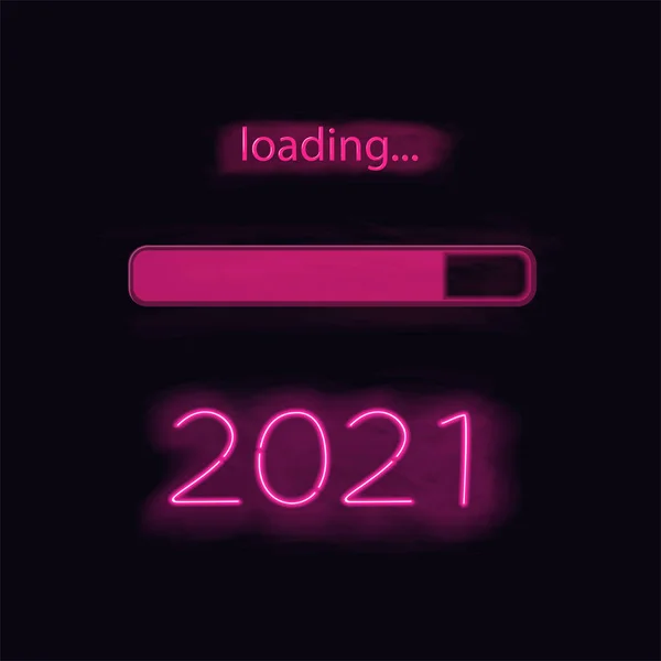 Neon Progress Bar Показывает Загрузку Нового 2021 Года Векторный Фон — стоковый вектор