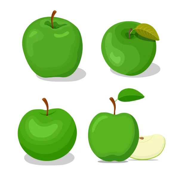 Quatro Maçãs Conjunto Verde Desenhos Animados Simples Ilustração Vetorial — Vetor de Stock