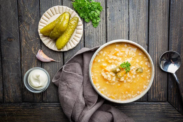 Soup with pickled cucumbers — Stock Image Soup with pickled cucumbers Stock Picture