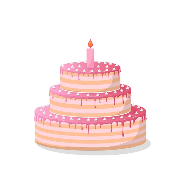 Pinkfarbene Geburtstagstorte auf weißem Grund — Stockvektor