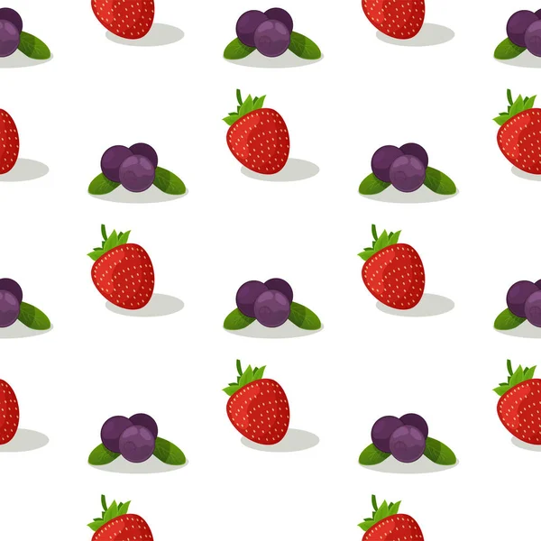Cartoon Beeren Muster. Erdbeere, Blaubeere — Stockvektor