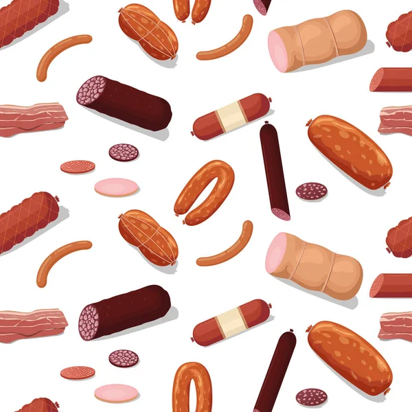Διάνυσμα επίπεδη κρέας και λουκάνικα εικονίδια μοτίβο — Διανυσματικό Αρχείο