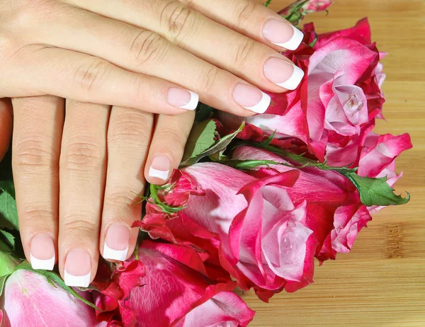 Beautiful woman hands with rose — Stock Photo, Image