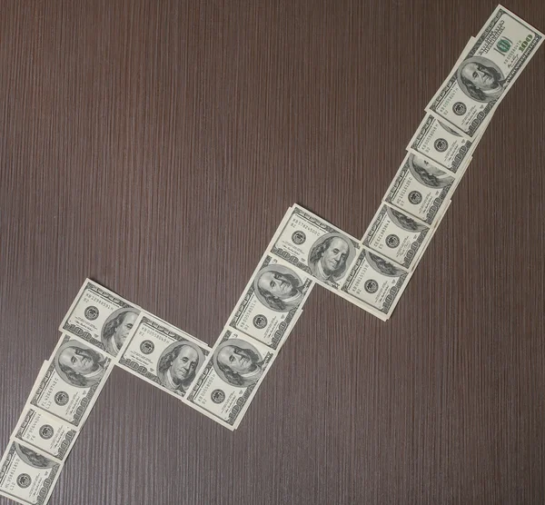 Δολάρια τραπεζογραμμάτια αυξάνεται γράφημα — Φωτογραφία Αρχείου