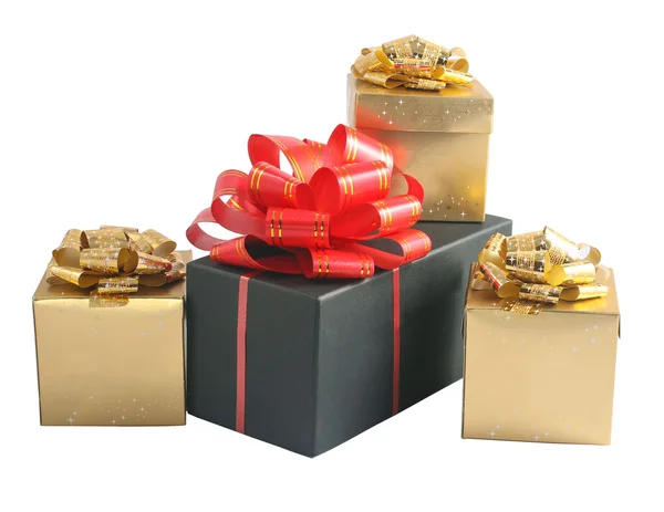 Black and gold boxes with bow — Stock Photo, Image