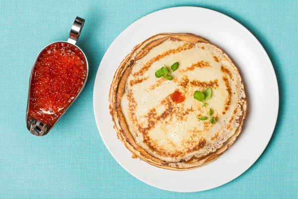 Stack of pancakes with red  caviar — Stock Photo, Image