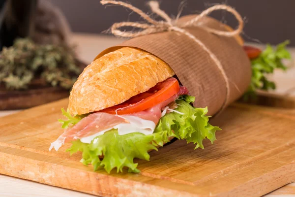 Sandwich from fresh baguette — Stock Photo, Image