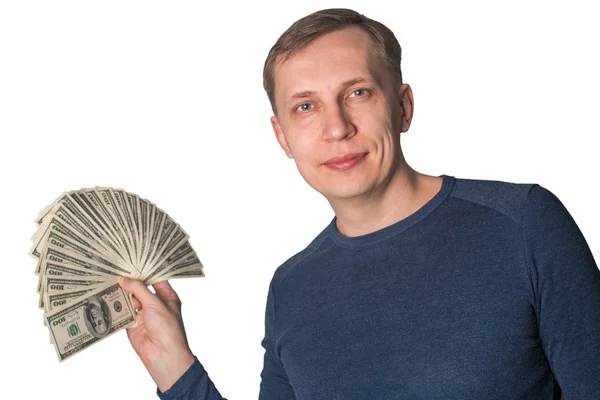 Biznes człowiek wyświetlanie stron widzących dolarów — Zdjęcie stockowe