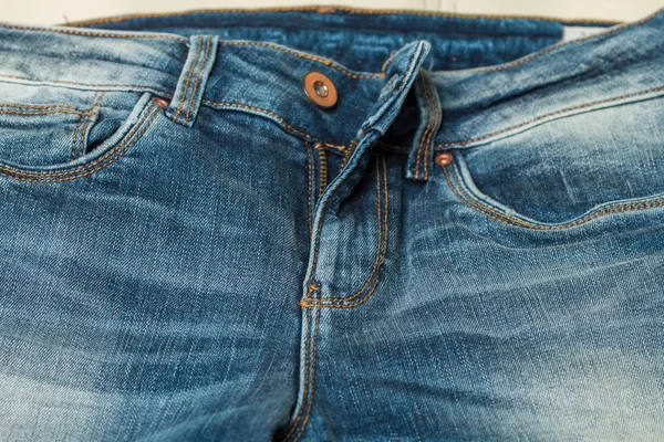 Close up blue jeans zip — Stock Photo, Image