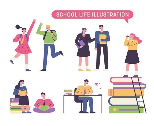 Různý Školní Život Plochý Design Styl Minimální Vektorové Ilustrace — Stockový vektor