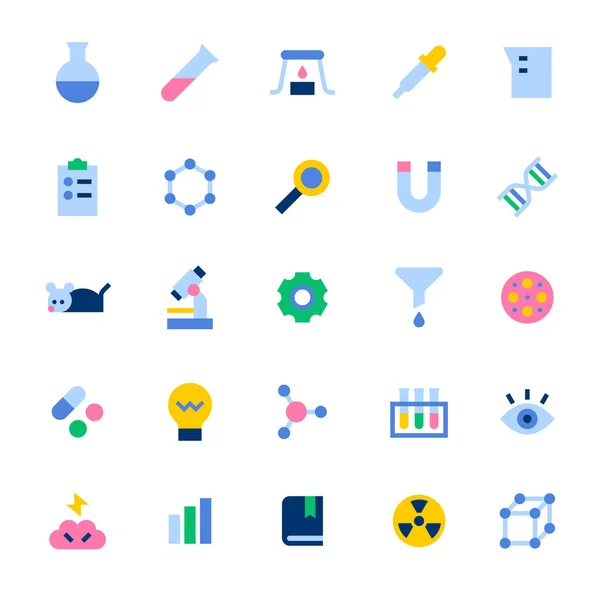 Collection Simple Cute Science Icons Flat Design Style Minimal Vector — Stock Vector