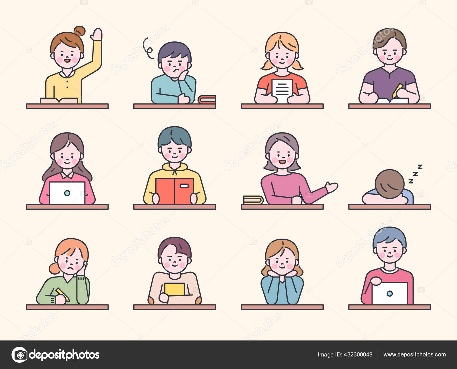 학생들은 책상에 있습니다 있습니다 디자인 일러스트 스톡 벡터 - ©miniwide.ss.gmail.com 432300048, image size:1600x1293