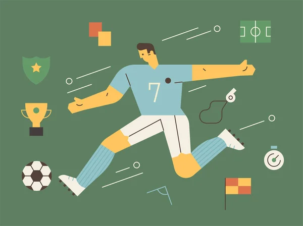 Σύνολο Σύνθεσης Χαρακτήρα Ποδοσφαιριστή Και Εξοπλισμού Ποδοσφαίρου Επίπεδη Σχεδίαση Στυλ — Διανυσματικό Αρχείο
