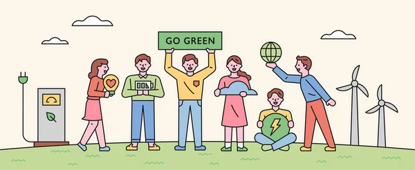 Conceito Ecológico Verde Fundo Com Pessoas —  Vetores de Stock