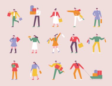 Alışveriş çantalı bir grup insan. 