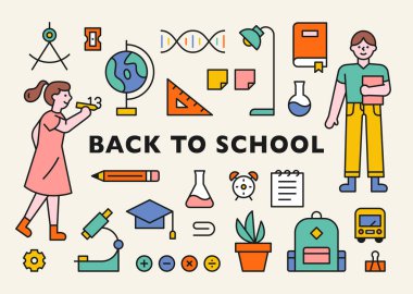 Okul eşyalarıyla birlikte okula geri dön 