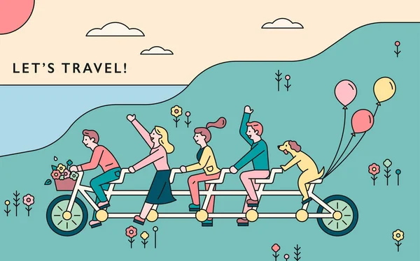 Pessoas Que Viajam Uma Bicicleta — Vetor de Stock