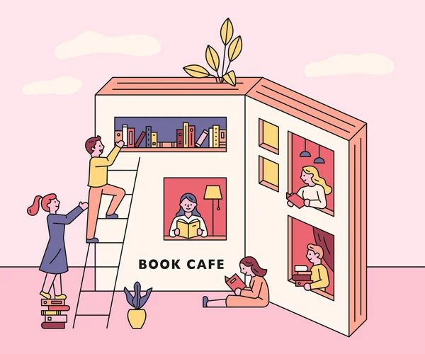 People Reading Books Book Cafe — Stock Vector