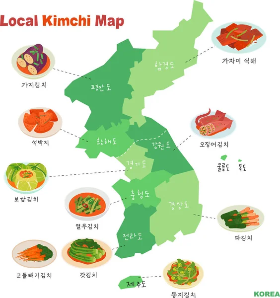 Korean Traditional Food Types Kimchi Characteristic Each Region — Stock Vector