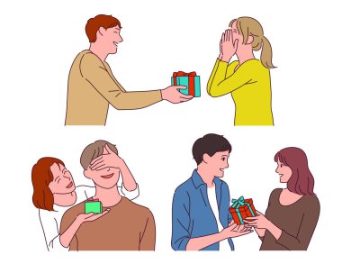 Bir çift aşık ve hediye, set