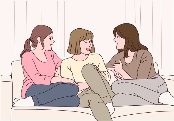Mädchen Sitzen Auf Dem Sofa Und Schauen Einander — Stockvektor