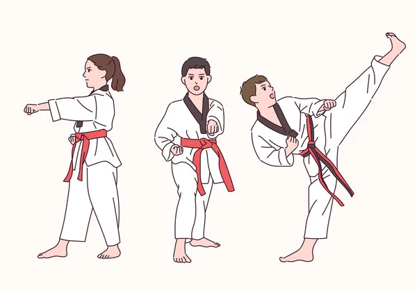 Sada Karate Bojovníků Vektorová Ilustrace — Stockový vektor