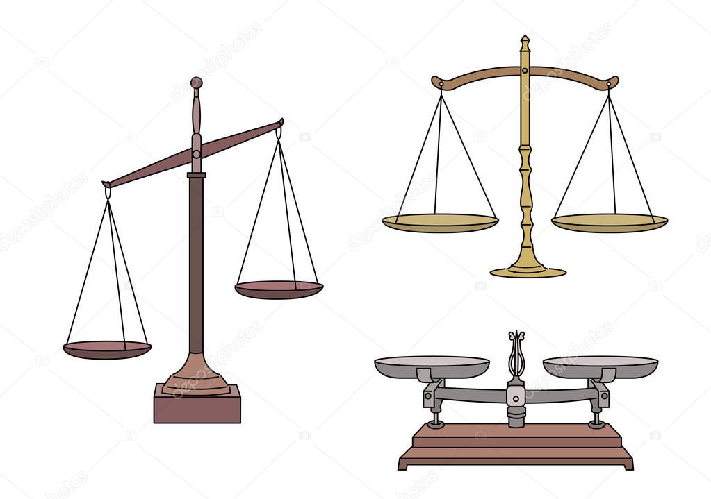 scales of justice, balance scales, vector illustration