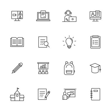Eğitim ikonları ayarlandı. düz tasarım biçimi asgari vektör çizimi.