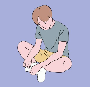 Çocuk yerde oturuyor ve kasvetli hissediyor. el çizimi biçim vektör tasarımı çizimleri.