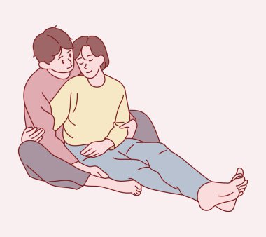 Tatlı bir poz veren sevimli bir çift. el çizimi biçim vektör tasarımı çizimleri.