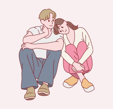 Tatlı bir poz veren sevimli bir çift. el çizimi biçim vektör tasarımı çizimleri.