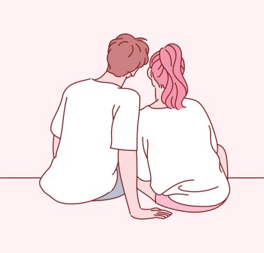 Birlikte oturan bir çiftin arka planı. el çizimi biçim vektör tasarımı çizimleri.